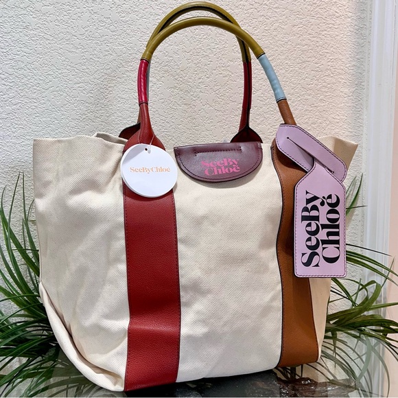 See By Chloe Handbags - 🔥NWT🔥 See By Chloe Large Laetizia Canvas/Leather Tote Bag